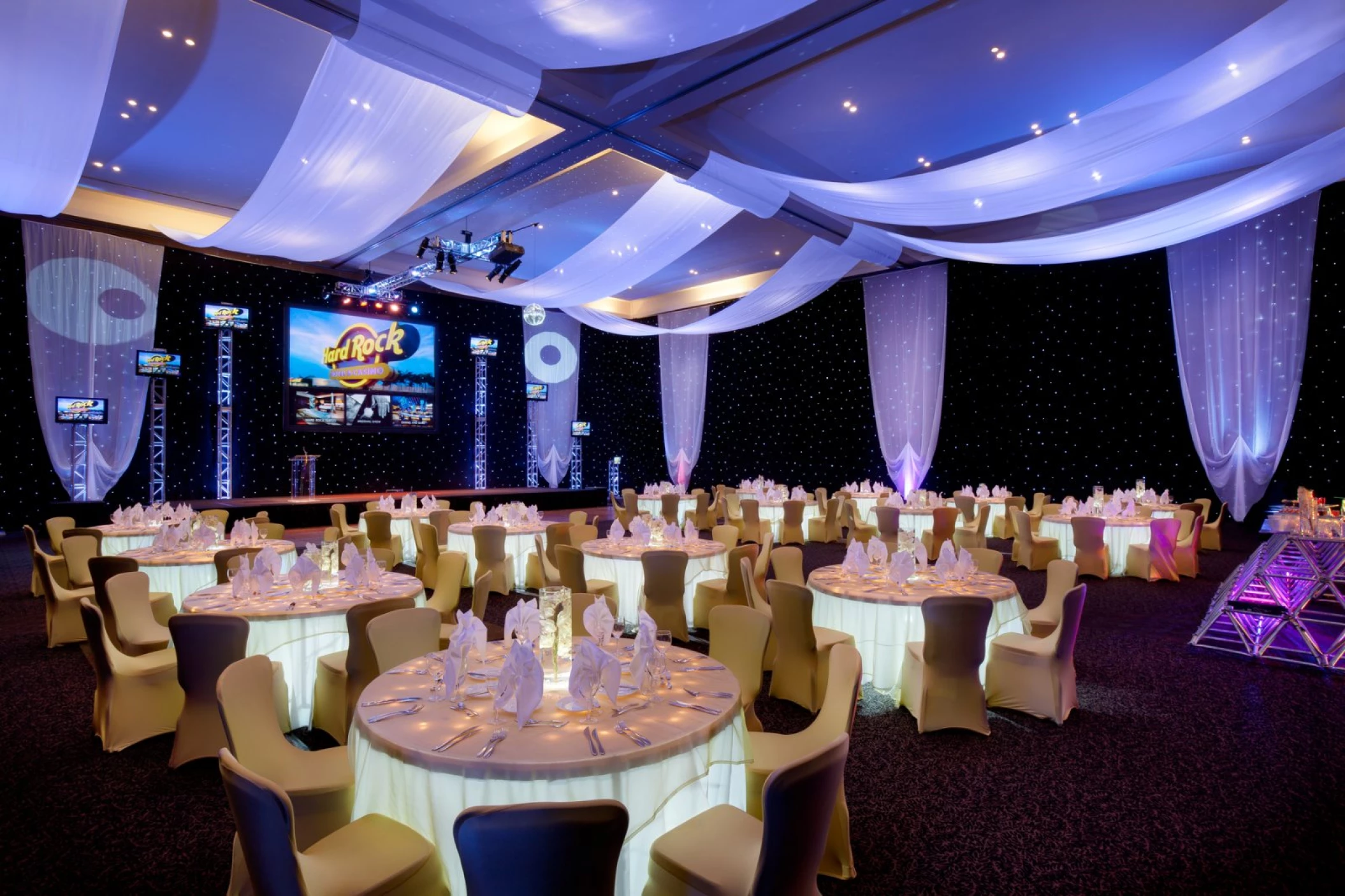 Wedding decor on the ballroom at Hard Rock Punta Cana