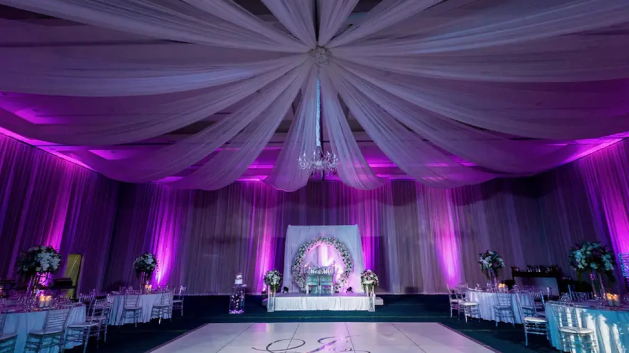 Wedding decor on the ballroom at Hard Rock Punta Cana