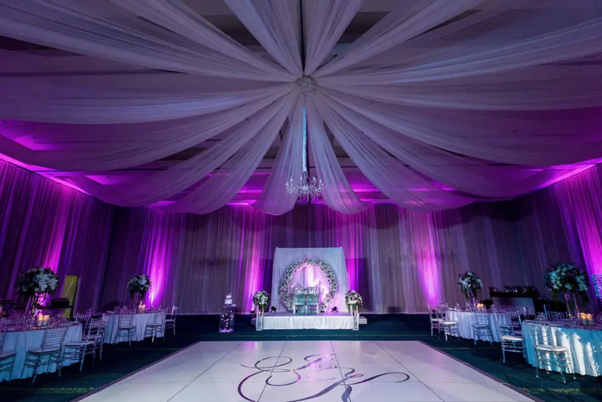 Wedding decor on the ballroom at Hard Rock Punta Cana