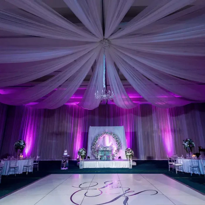 Wedding decor on the ballroom at Hard Rock Punta Cana