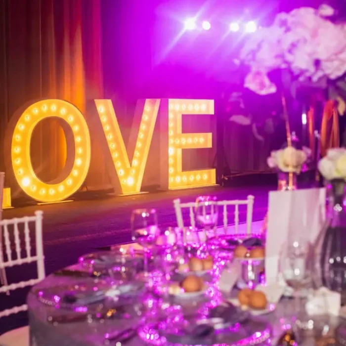 Wedding decor on the ballroom at Hard Rock Punta Cana