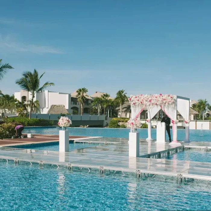 Wedding decor on the eclipse canal wedding venue at Hard Rock Punta Cana