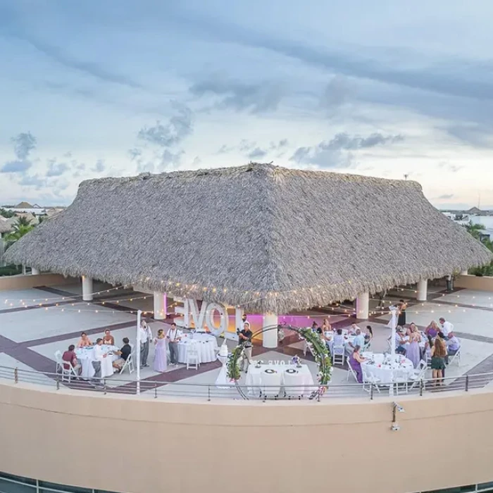 Wedding decor on the element terrace wedding venue at Hard Rock Punta Cana