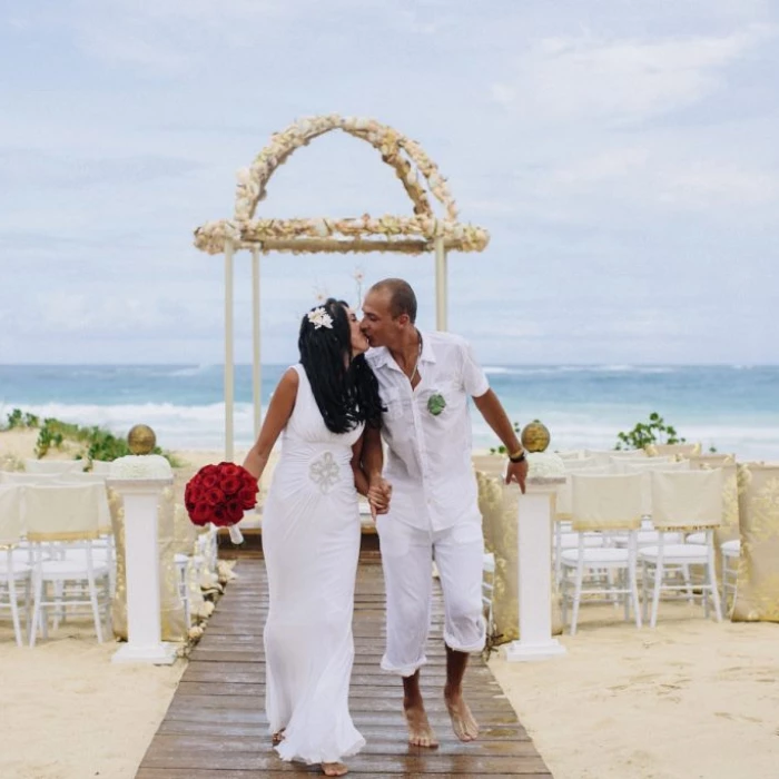 Ceremony decor on harmonica palafite wedding venue at Hard Rock Punta Cana