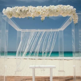 Ceremony decor on harmonica palafite wedding venue at Hard Rock Punta Cana