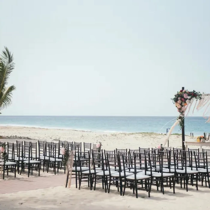 Ceremony decor on harmonica palafite wedding venue at Hard Rock Punta Cana