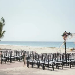 Ceremony decor on harmonica palafite wedding venue at Hard Rock Punta Cana