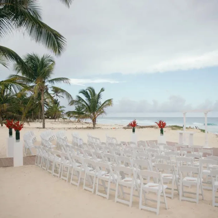 Ceremony decor on Ipanema beach wedding venue at Hard Rock Punta Cana