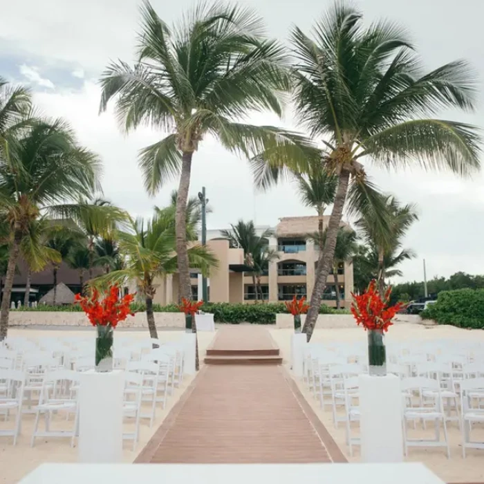 Ceremony decor on Ipanema beach wedding venue at Hard Rock Punta Cana