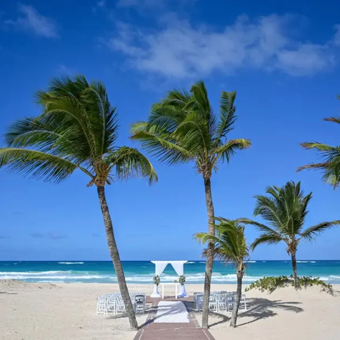 Ceremony decor on Ipanema beach wedding venue at Hard Rock Punta Cana