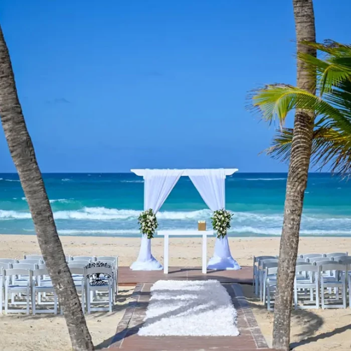 Ceremony decor on Ipanema beach wedding venue at Hard Rock Punta CanaCeremony decor on Ipanema beach wedding venue at Hard Rock Punta Cana