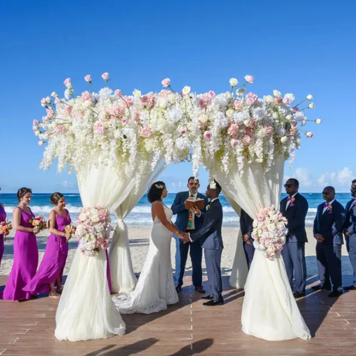 Ceremony decor on Ipanema beach wedding venue at Hard Rock Punta Cana