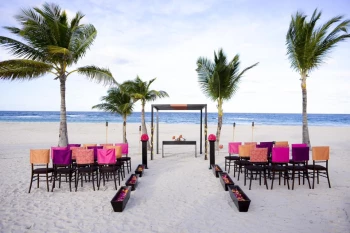 Ceremony decor on Isle beach wedding venue at Hard Rock Punta Cana