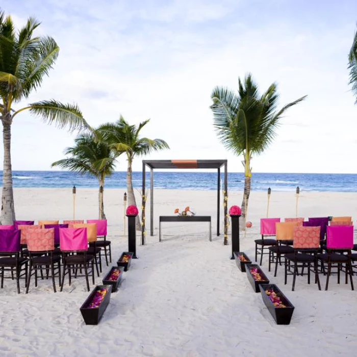 Ceremony decor on Isle beach wedding venue at Hard Rock Punta Cana