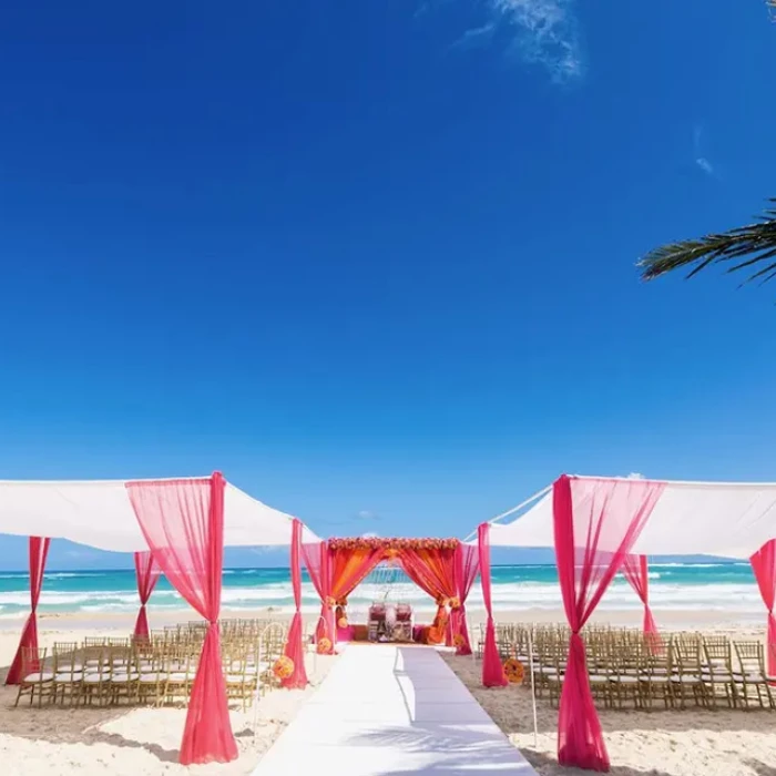 Ceremony decor on Isle beach wedding venue at Hard Rock Punta Cana