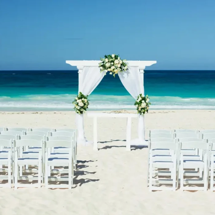 Ceremony decor on Isle beach wedding venue at Hard Rock Punta Cana