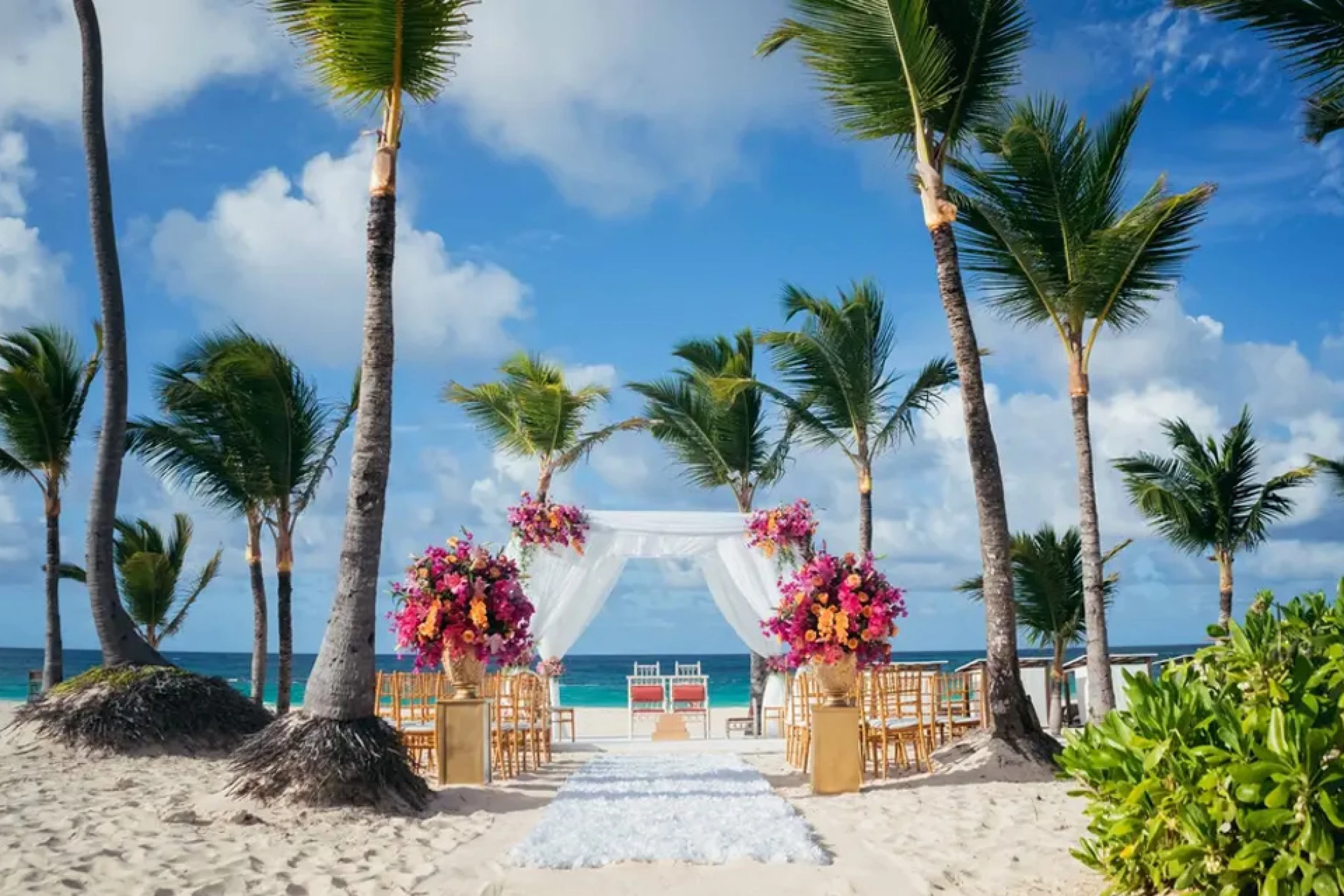 Ceremony decor on Isle beach wedding venue at Hard Rock Punta Cana