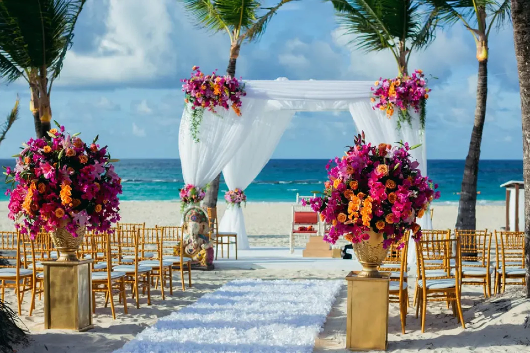 Ceremony decor on Isle beach wedding venue at Hard Rock Punta Cana