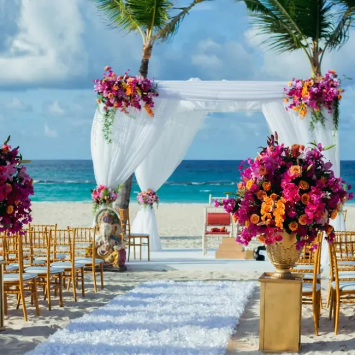 Ceremony decor on Isle beach wedding venue at Hard Rock Punta Cana