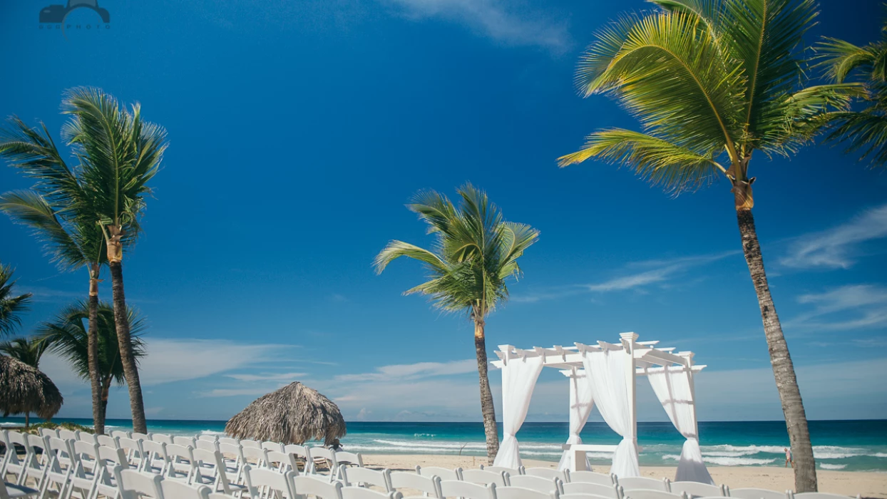 ceremony decor on isle beach wedding venue at Hard Rock Punta Cana