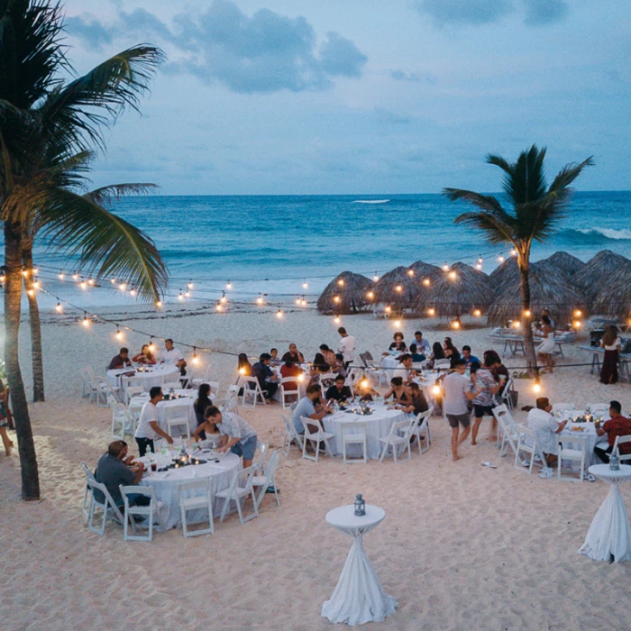 Ceremony decor on Isle beach wedding venue at Hard Rock Punta Cana