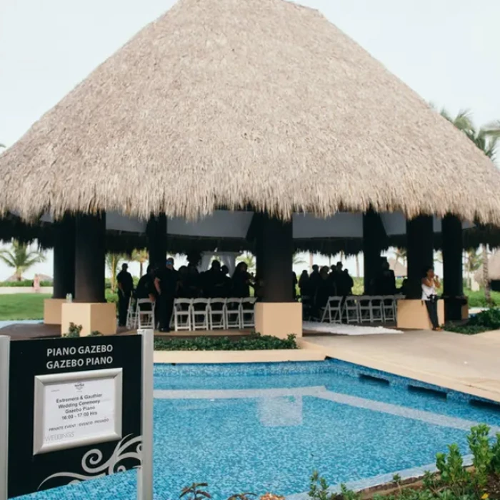 Wedding decor on the piano gazebo at Hard Rock Punta Cana