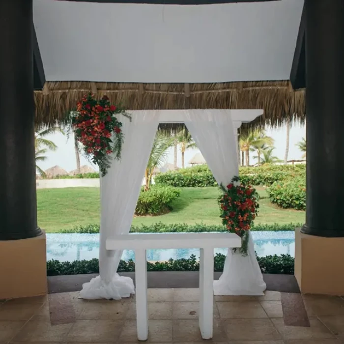 Wedding decor on the piano gazebo at Hard Rock Punta Cana