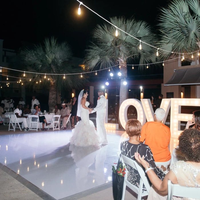 Wedding decor on the sax pool at Hard Rock Punta Cana