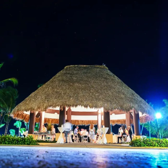 Wedding decor on the trumpet gazebo at Hard Rock Punta Cana