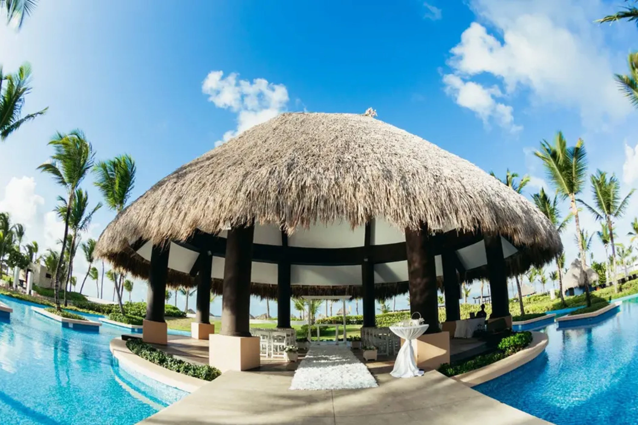 Wedding decor on the trumpet gazebo at Hard Rock Punta Cana