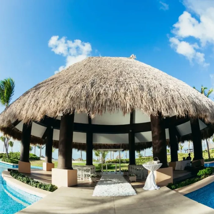 Wedding decor on the trumpet gazebo at Hard Rock Punta Cana