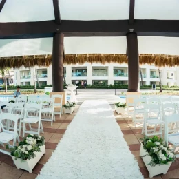 Wedding decor on the trumpet gazebo at Hard Rock Punta Cana