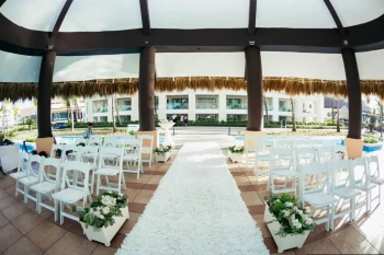 Wedding decor on the trumpet gazebo at Hard Rock Punta Cana
