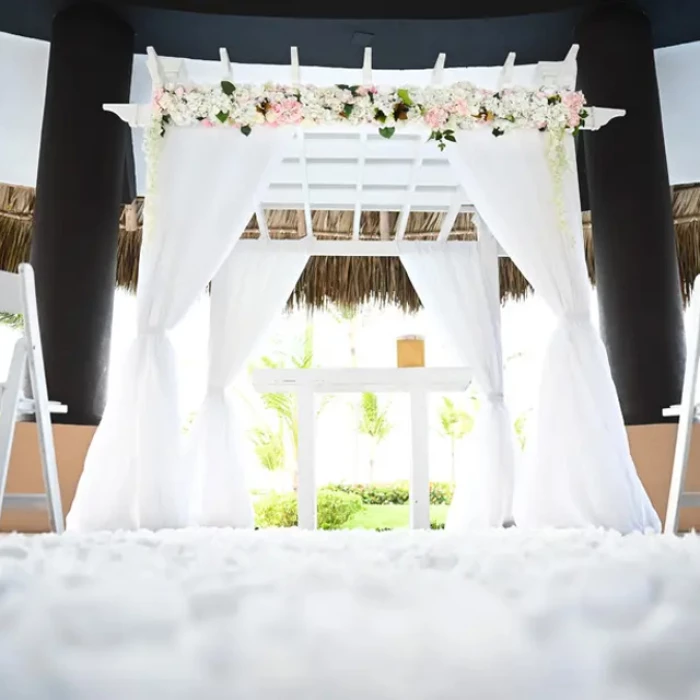 Wedding decor on the trumpet gazebo at Hard Rock Punta Cana