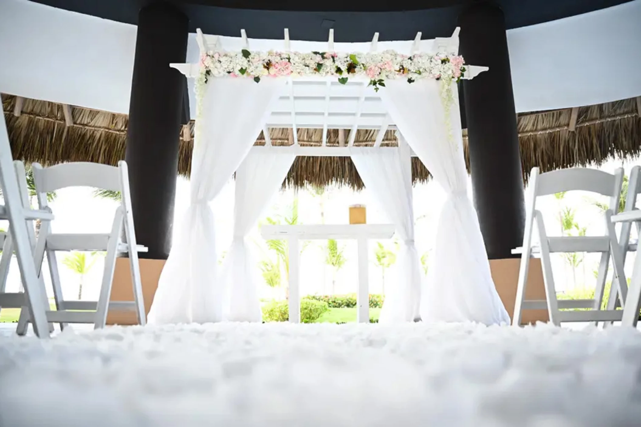 Wedding decor on the trumpet gazebo at Hard Rock Punta Cana