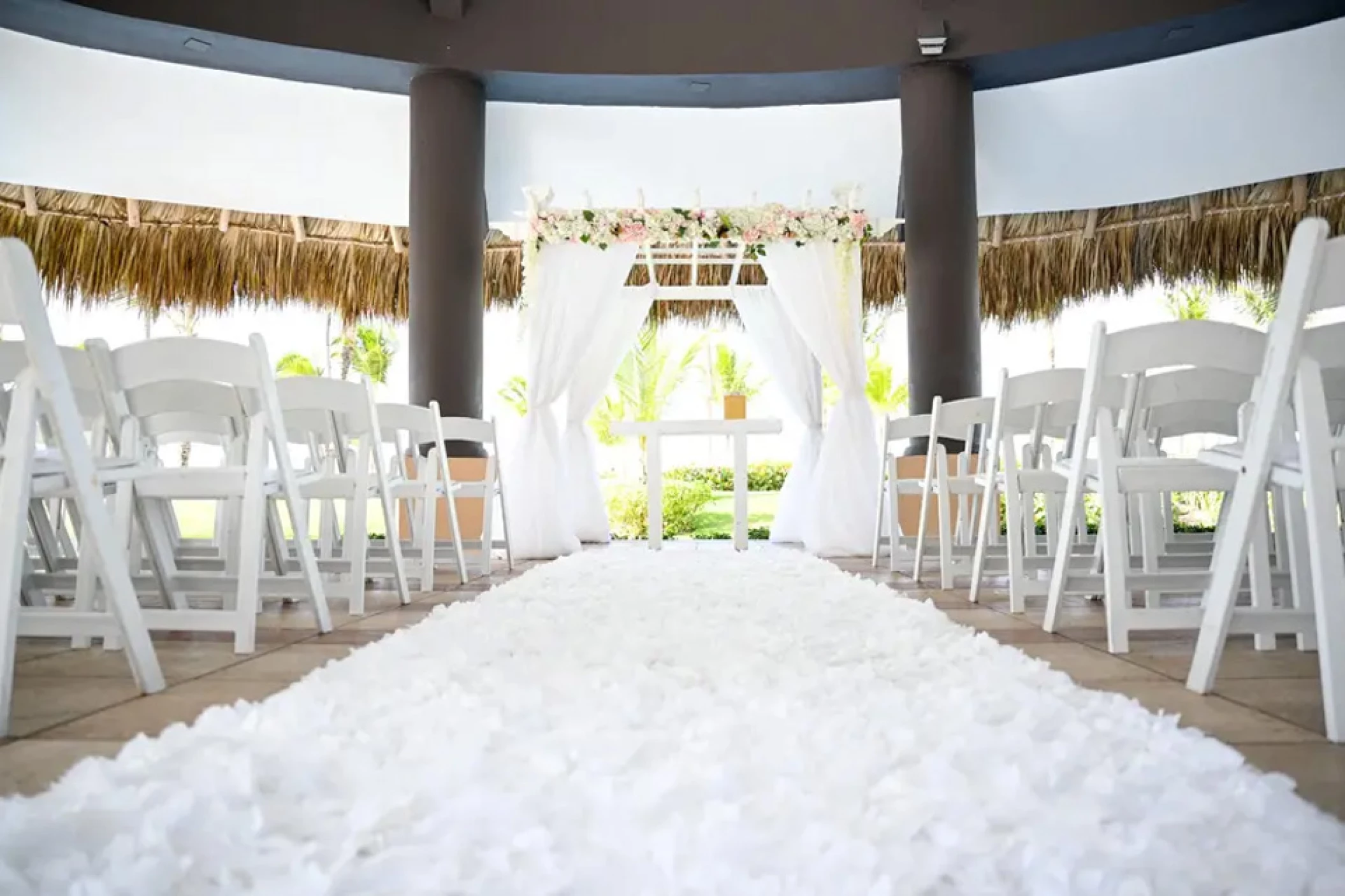 Wedding decor on the trumpet gazebo at Hard Rock Punta Cana