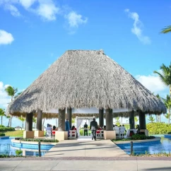 Wedding decor on the trumpet gazebo at Hard Rock Punta Cana