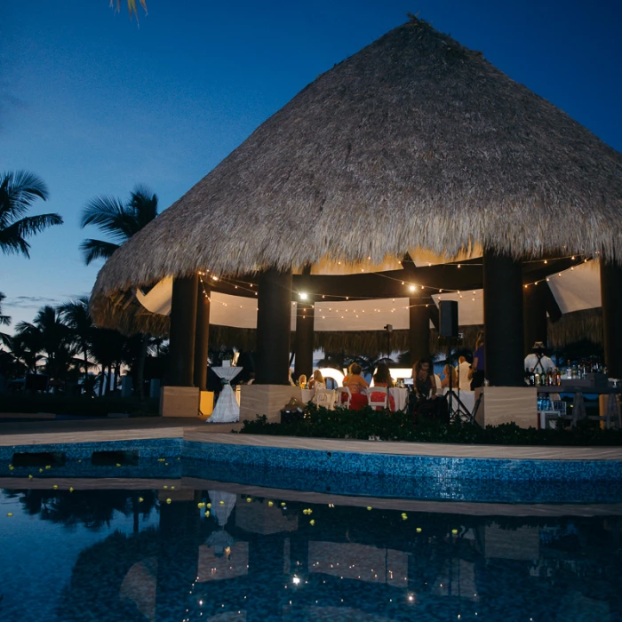 Wedding decor on the trumpet gazebo at Hard Rock Punta Cana