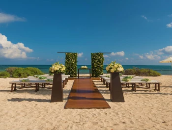 Beach wedding setup at Haven Riviera Cancun.
