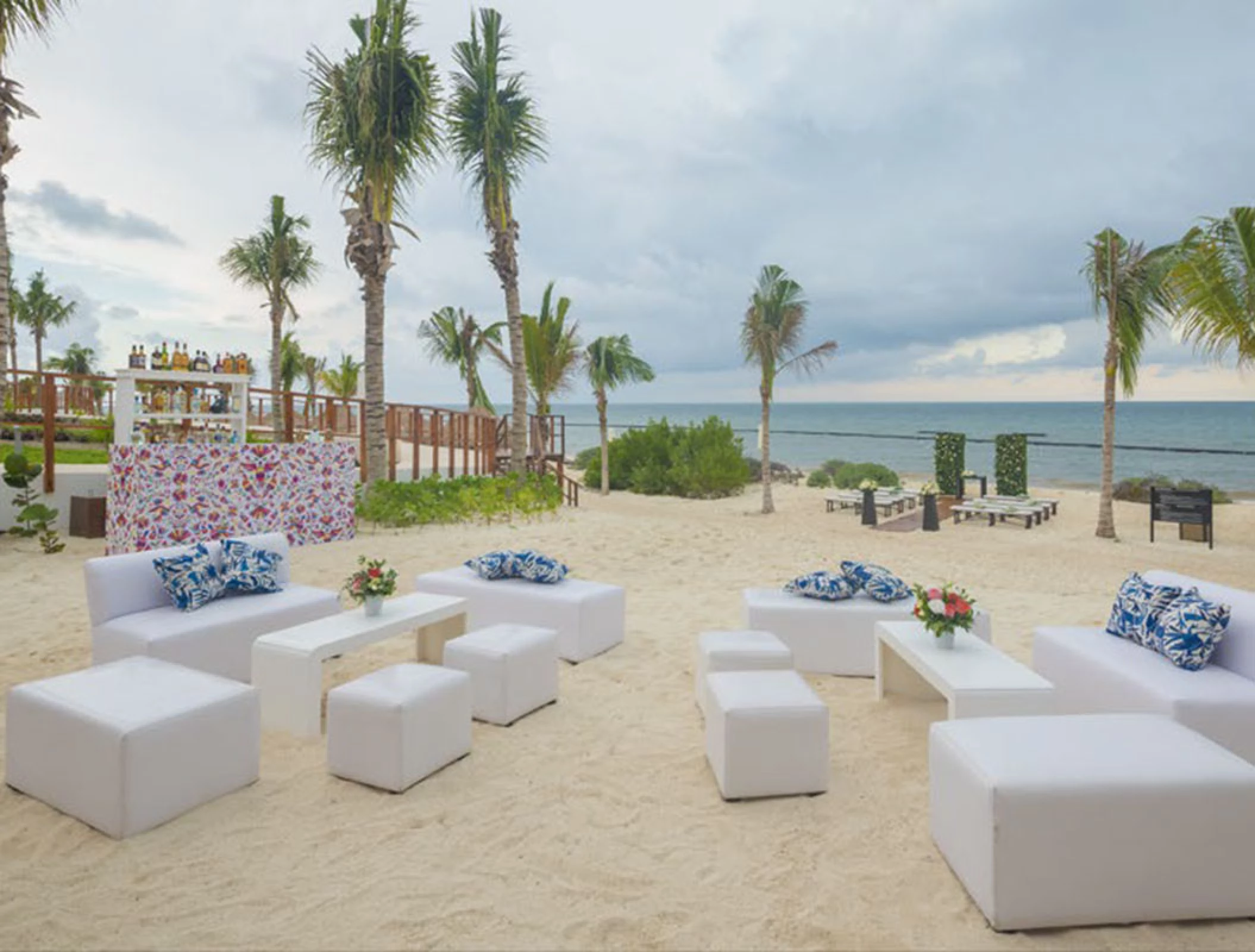 Ceremony and cocktail setup in the Beach venue at Haven Riviera Cancun.