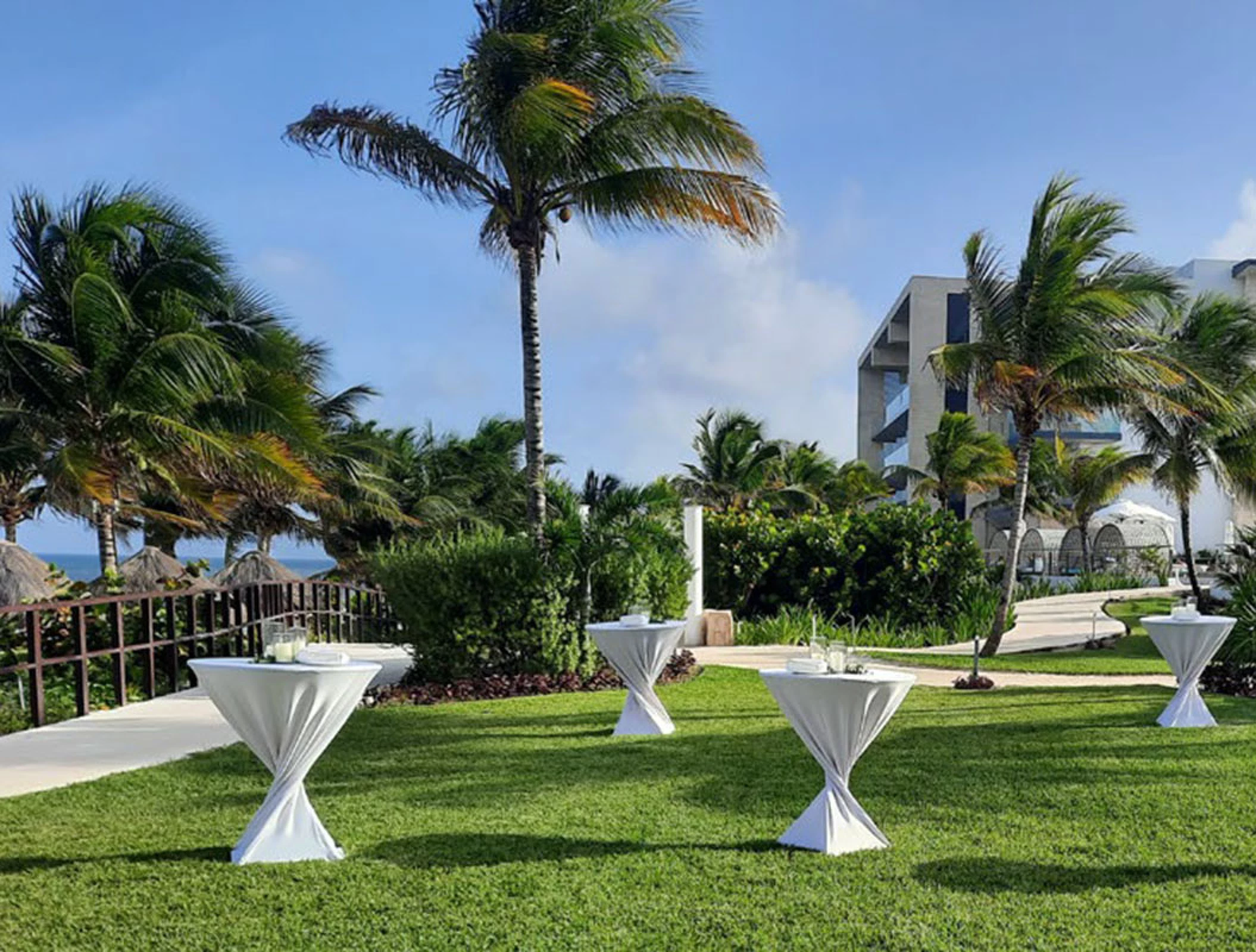 Cocktail setup in the Main Garden Venue at Haven Riviera Cancun.