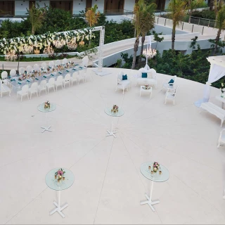 Reception setup in Round Terrace Venue at Haven Riviera Cancun.