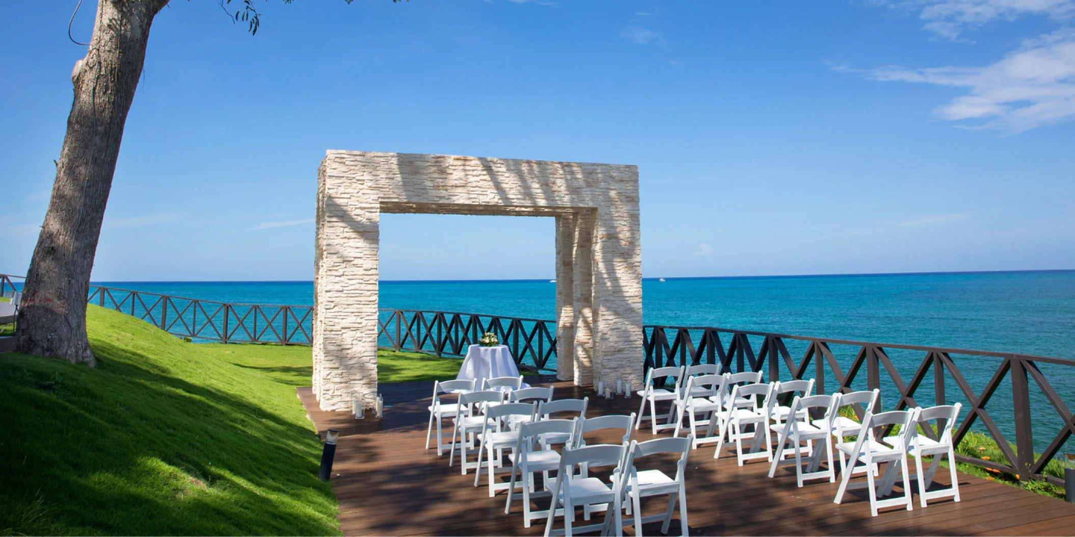 Ceremony decor in the ocean point diamiond gazebo at Hideaway at Royalton Negril