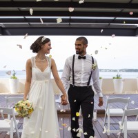 Couple in the sky weddint at Hideaway at Royalton Negril