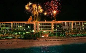 Aerial view of fireworks at Hilton Cancun.