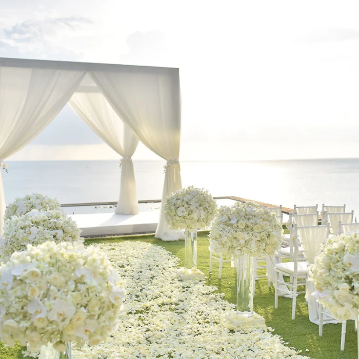 Wedding ceremony setup at Hilton Cancun.