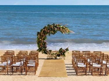 Wedding ceremony setup at Hilton Cancun.