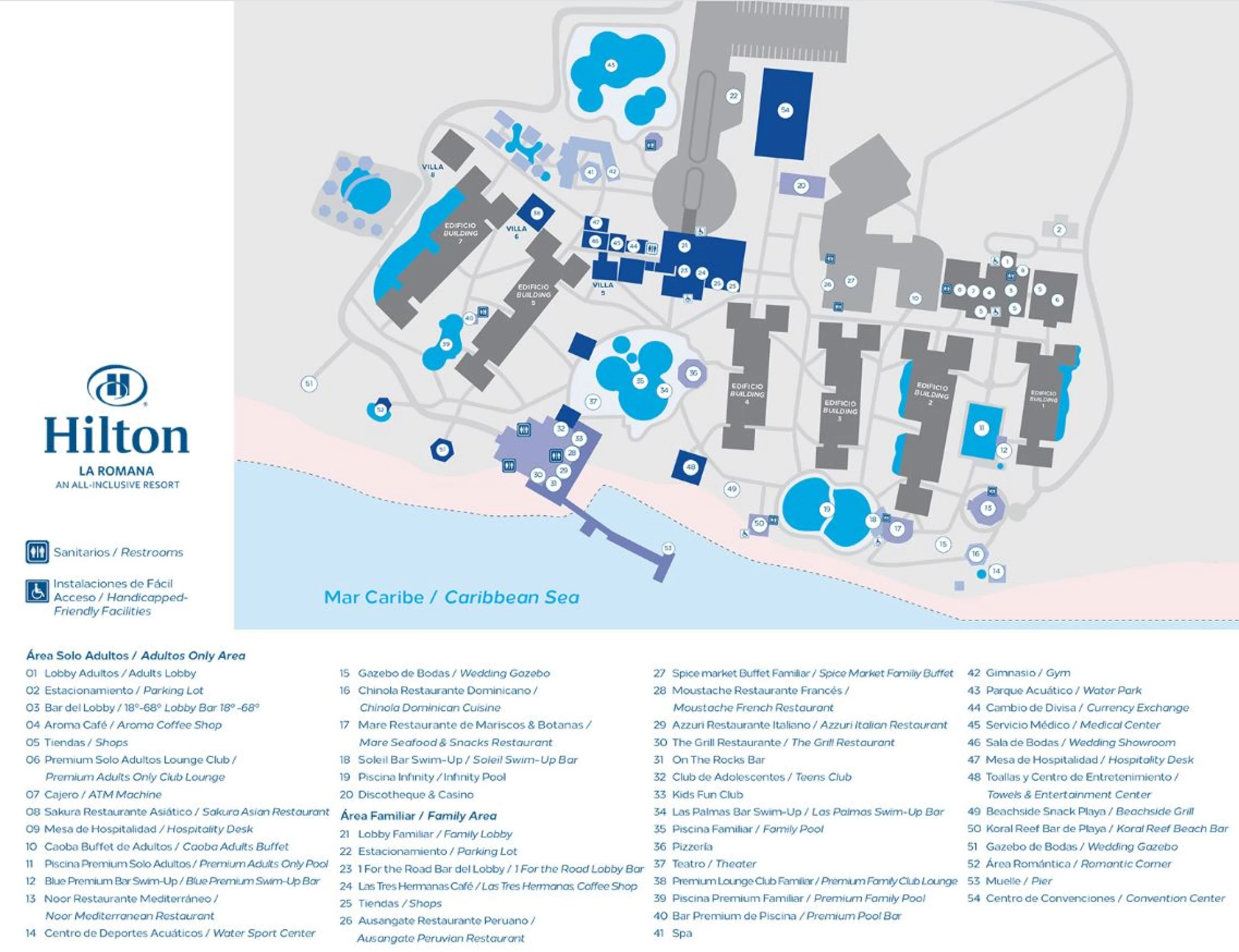 Resort map of Hilton La Romana, an All Inclusive Adult Resort