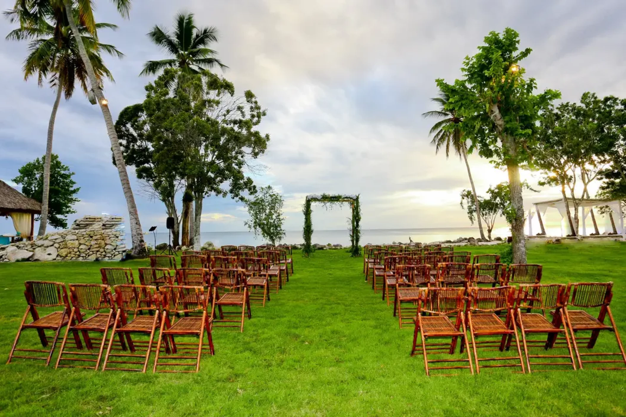 Ceremony decor on seaside garden at hilton la romana