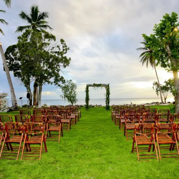 Ceremony decor on seaside garden at hilton la romana